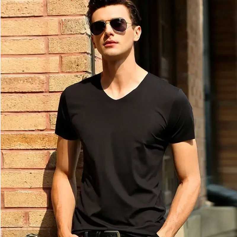 Summer Mens Solid Casual T-shirt Top V-neck Clothing Basic Seamless Shirt Comfortable Short Sleeve T-shirt Underwear M250108