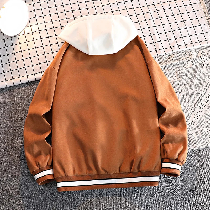 High Quality Varsity Baseball Uniform Jacket Mens Autumn Trendy All-match Student Hooded Jacket Plus Size Coats Women 250107
