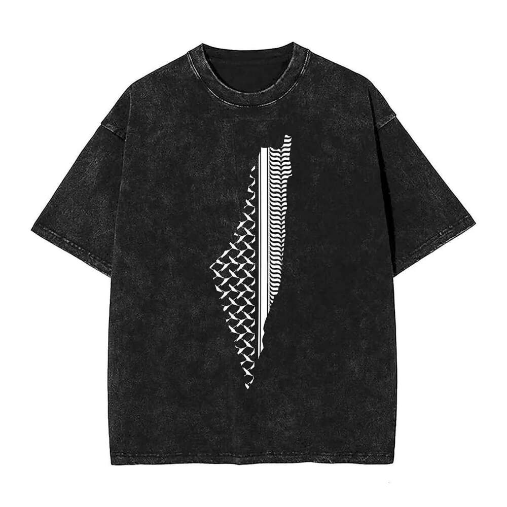Couple T Shirt Palestinian keffiyeh Washed T-Shirts Fashion