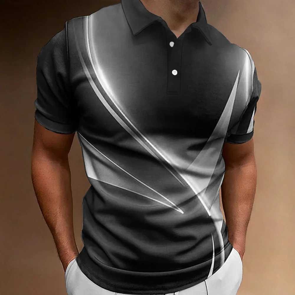 Polo Shirt Fashion MenS Gradient Line Summer Short Sleeved T-Shirt Casual Daily Lapel Topt-Shirt Striped T-Shirt MenS ClothingXJ250108