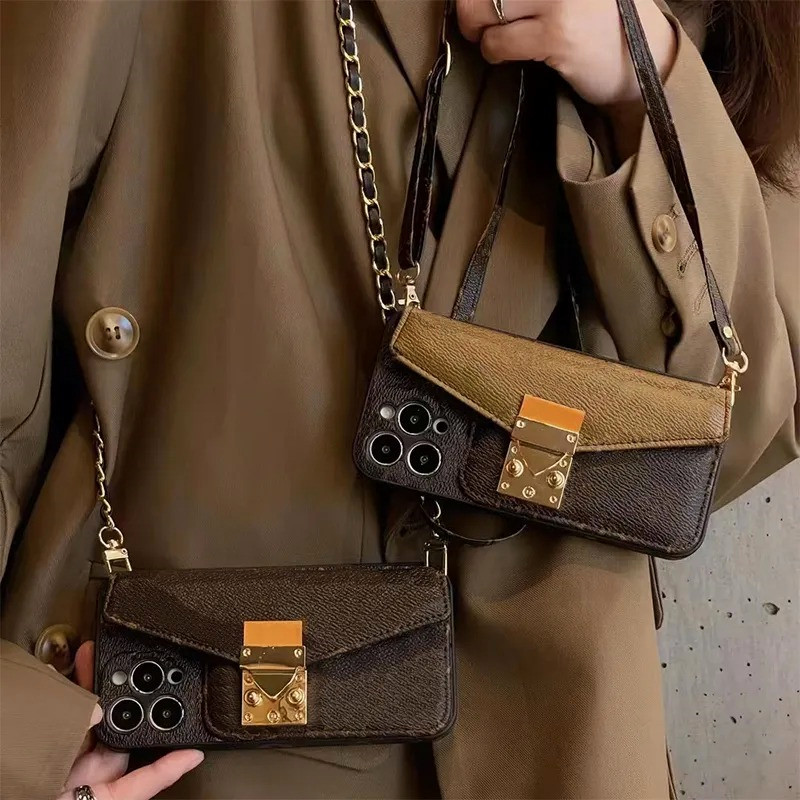 For iphone 16 Pro Max 15 Pro Max Cases Wallet Crossbody Designer Phone Case Card Holder Apple iPhone 14 ProMax 13 12 11 Leather Handbag Case Cover with Shoulder Strap