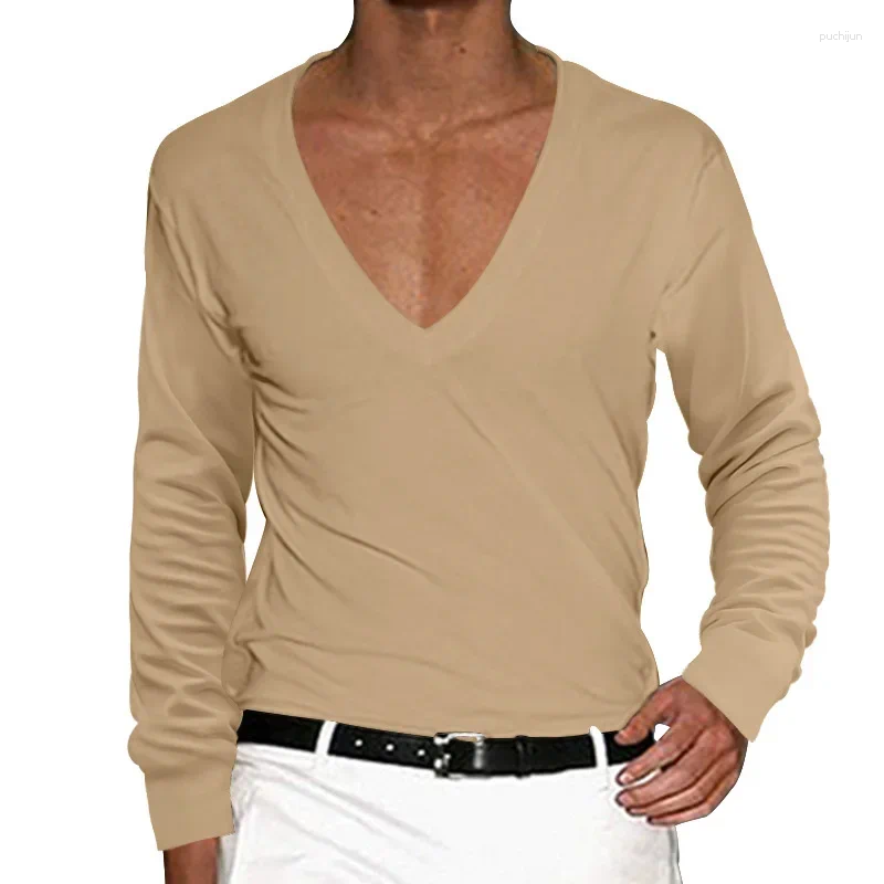 Men's T Shirts 2025 T-Shirt Summer Low Cut Deep V Neck Comfortable Shirt Tops Long Sleeve Casual Pullover Sexy Slim Fit Tees