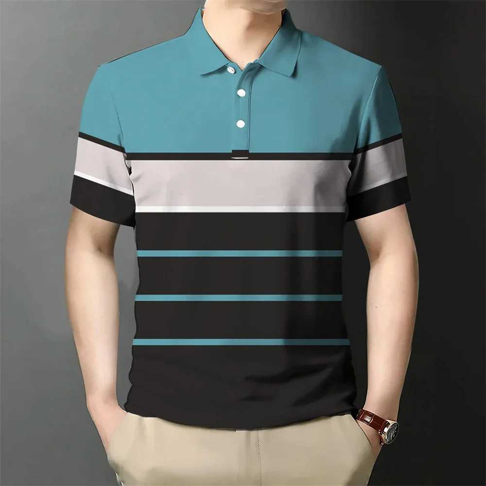 Summer Mens Polo Shirt Business Casual Short Sleeves Tops Pattern Print Button T Shirt Loose Clothing Fashion Polo T ShirtXJ250108