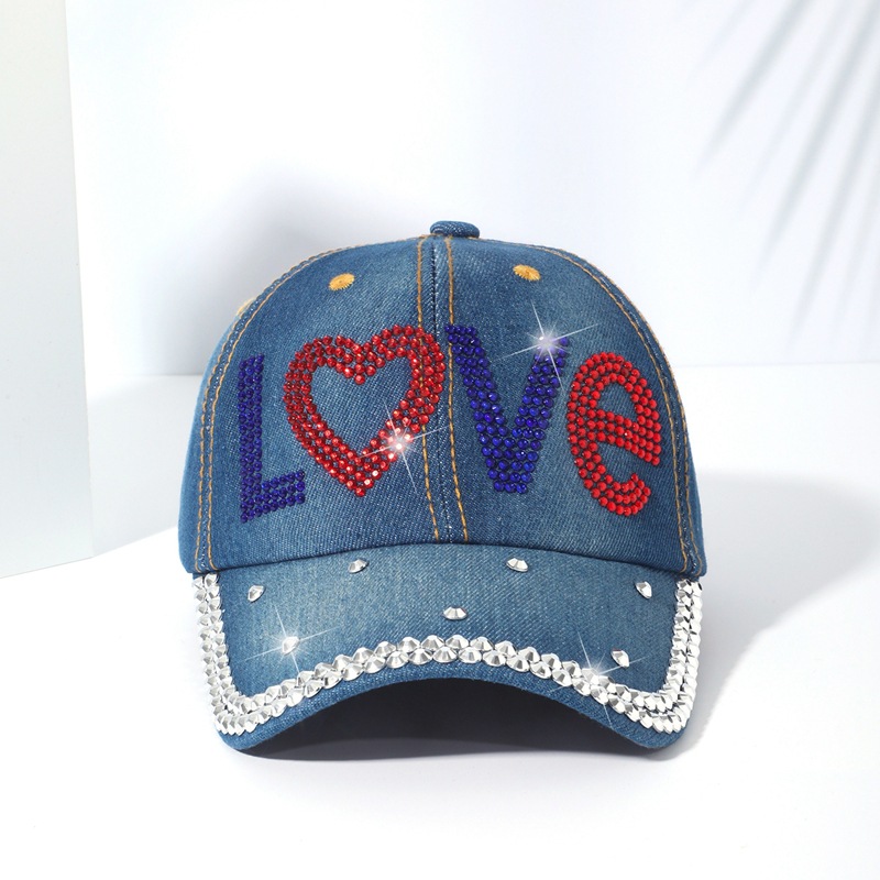 LOVE with diamonds baseball cap casual versatile inlaid diamond duck tongue cap letters decorated sunscreen cowboy sun hat wholesale