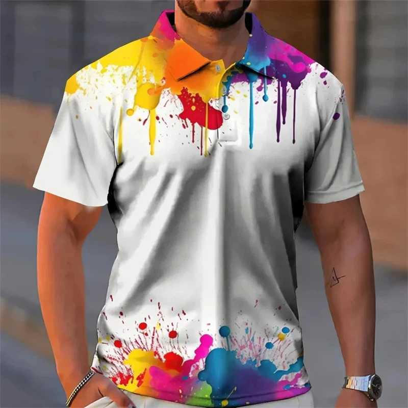 3d Graffiti Printed Lapel Shirts For Man Summer Casual Polo Shirts Mens Button Golf Tee Shirt Tops Oversized Male ClothingXJ250108