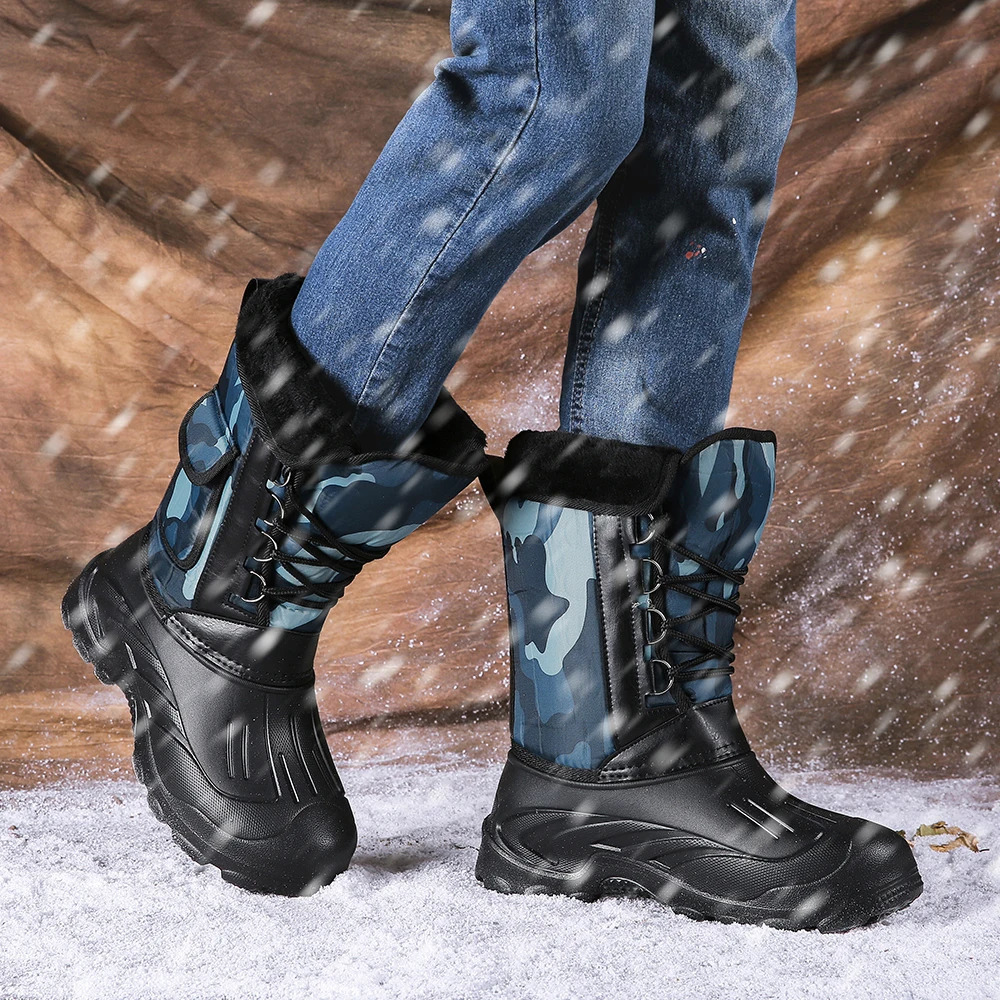 Winter Camouflage Snow Men Boots Rain Shoes Outdoor Waterproof With Fur Plush Warm Male Casual Mid-Calf Work Motorcycle Boot 250106