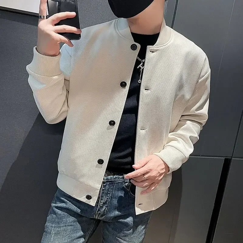 Man Bomber Coat Solid Color Spring Autumn Baseball Jacket for Men Original s Trendy Sale Korean Reviews Many Harajuku 250107