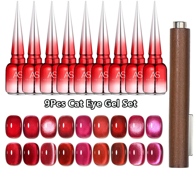 AS 9pcs Cat Eye Magnetic Moonlight Gel Nail Polish Set 15ml Sparkle White Silver Water Light Red UV Gel Nail Art Manicure 250107