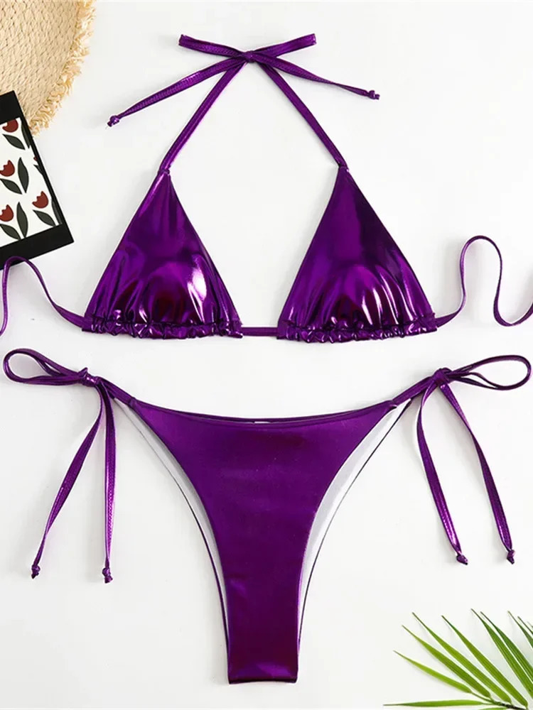 Sexy Brozing Gold Bikinis Sets Women Push Up Micro Bikini Swimsuit 2024 Brazilian Beach Bathing Suit Tie Side Triangle Swimwear250107