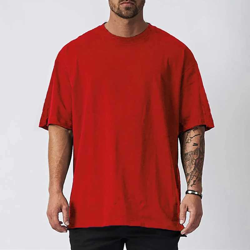 Mens blank T-shirt white cotton oversized retro solid color T-shirt large womens fashionable T-shirt mens clothing M250108