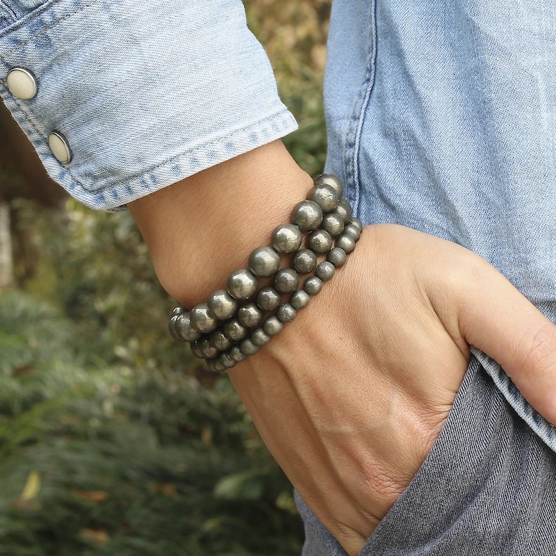 Natural Pyrite 6 8 10mm Round Beads Elastic Line Stretch Beaded Bracelet Fashion Man Woman Genuine Gem Fine Jewelry 250107