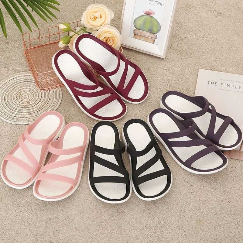 New Arrival Womens slippers flat bottomed round toe solid color sandals Korean casual non slip lightweight beach shoes sandals T250108