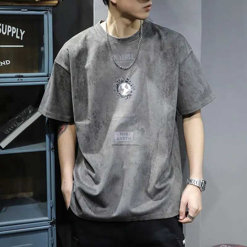 Beautiful round neck mens short sleeved floral solid color retro spring summer chiffon mens loose clothing M250108