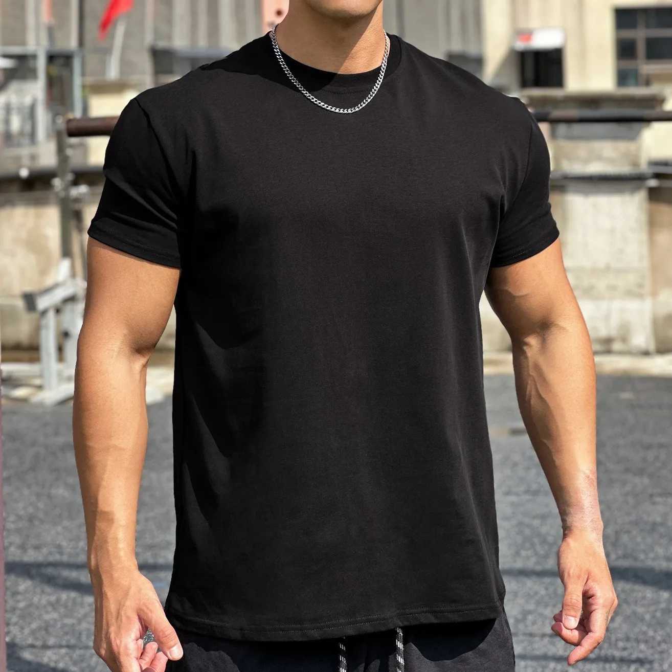 High Quality Gym black muscle exercise loose cotton fitness short sleeved mens basketball autumn running training elastic sports T-shirt T250108