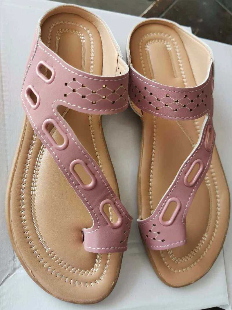 New Arrival New Womens Comfortable Plus Sandals Retro Thick High Heels Wedge Slippers Casual Finger Flat Big Toe Outdoor Beach Premium Authentic Shoes