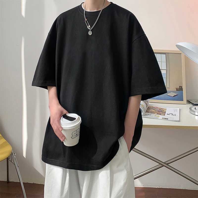 Summer mens heavy-duty T-shirt casual solid short sleeved basic T-shirt womens 100% pure cotton 260gsm 9.17oz oversized O-neck hip-hop top M250108
