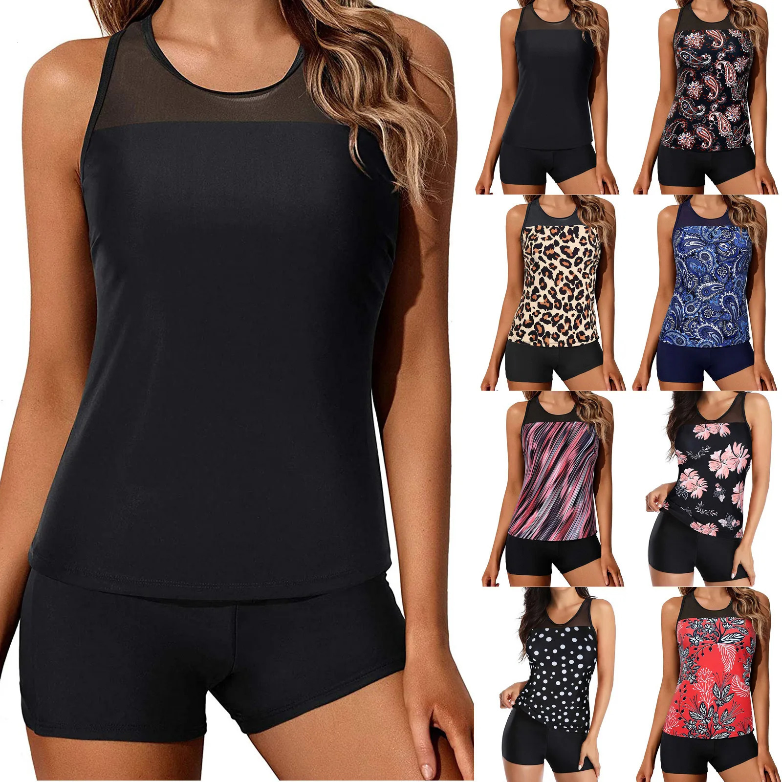 Tankini Swimsuit Tummy Control Top With Shorts Sexy Bathing Suit Leopard Printing Swimwear Women Two Piece Maillot De Bain Femme 250106