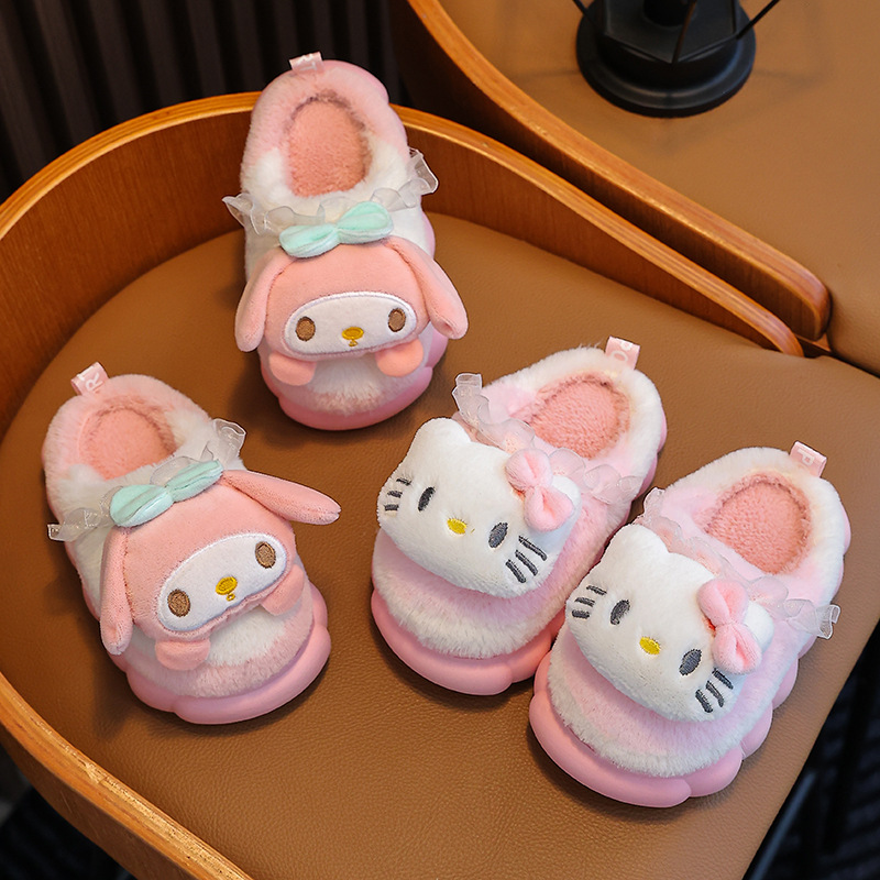 Toddler New Winter Cute Cartoon Non-slip Children's Plush Slippers Soft Sole Fluffy Kidsnest Kids Girls Youth Indoor Mule Warm Home Cotton Shoes 