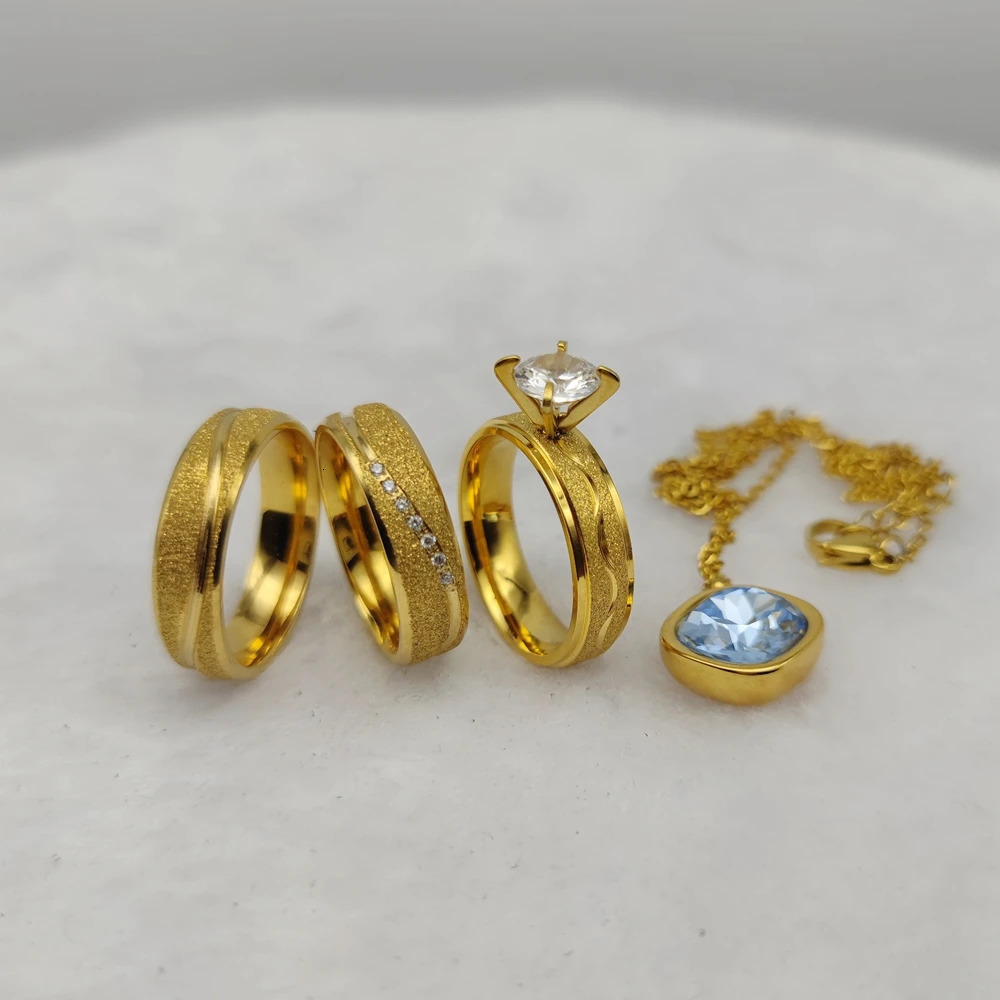 Thick gold-plated stainless steel jewelry alliance South Africa cubic zirconia engagement ring pendant wedding commitment ring 250107
