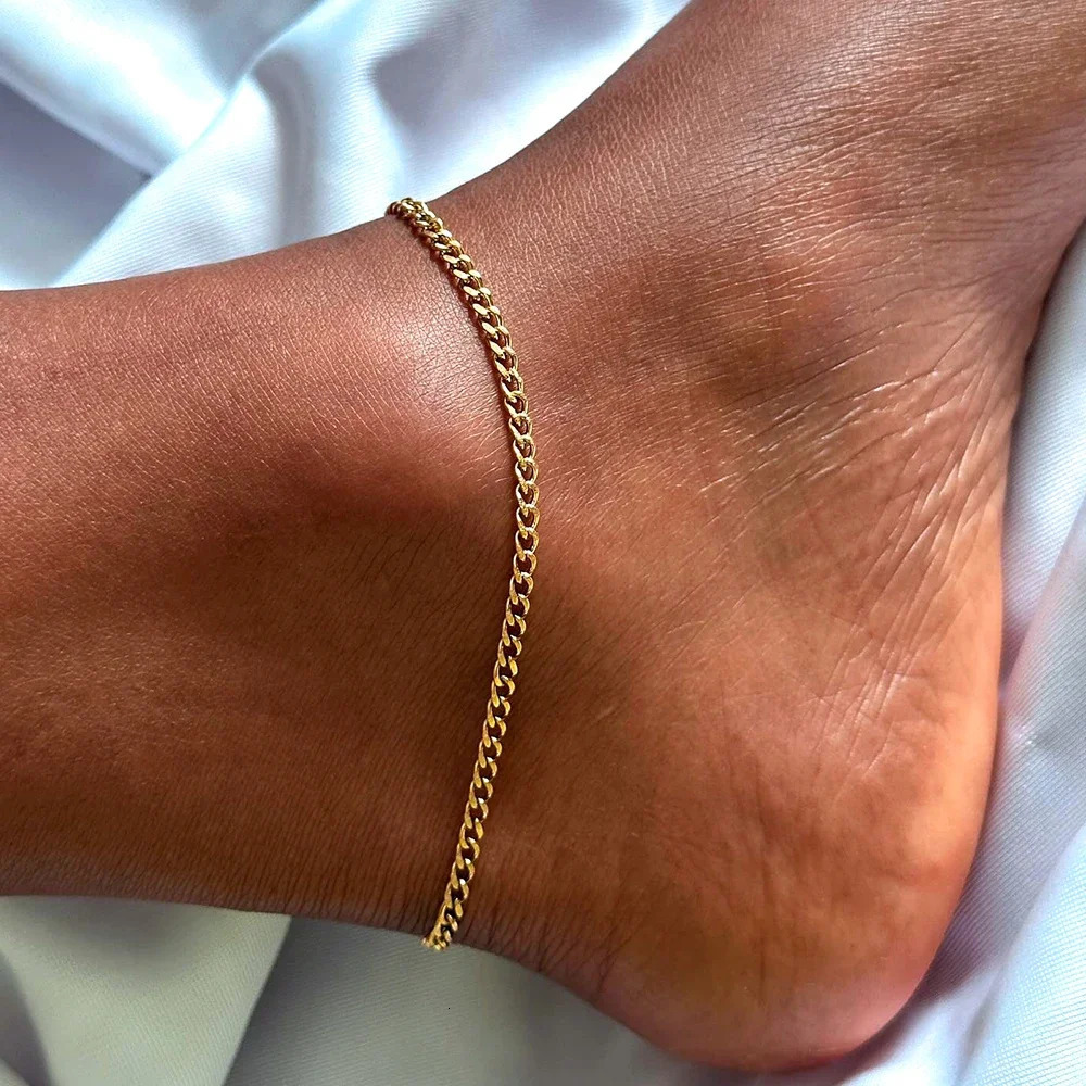 Womens 10PCS Stainless Steel Ankle Chains High-quality Fashion Punk Cuban Chains Mens Womens Golden Anklets Jewelry Wholesale 250107