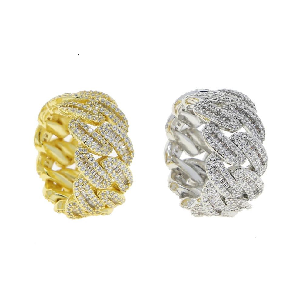 Iced Out Bling Men Finger Jewelry Full Paved Rectangle Cubic Zirconia 5A CZ Cuban Link Chain Engagement Ring 250107