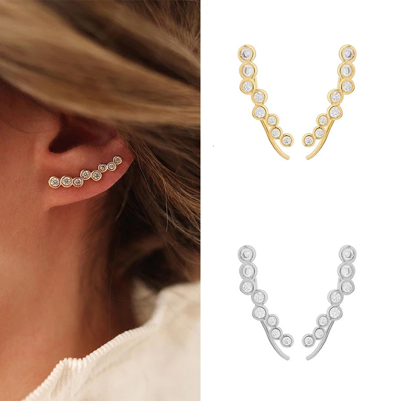 KYOUNUO Gold Silver Filled Ear Climber Earrings For Women Zircon Piercing Womens Ear Crawler Stud Earrings Jewelry Wholesale 250103