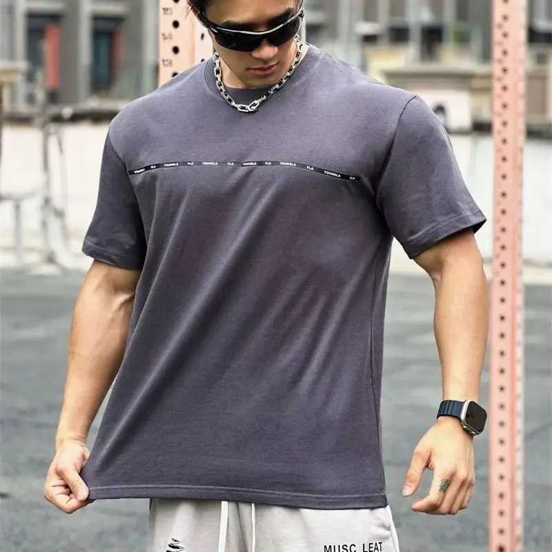 Summer New Loose Sky Blue Mens T-shirt Cotton Round Neck Short Sleeve Street Top Casual Mens Wear M250108