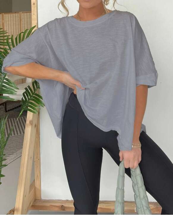 'S Independent Cross-Border Foreign Trade New Summer European And American Women's Clothing Solid Color Loose Round Neck Short Sleeved T-Shi