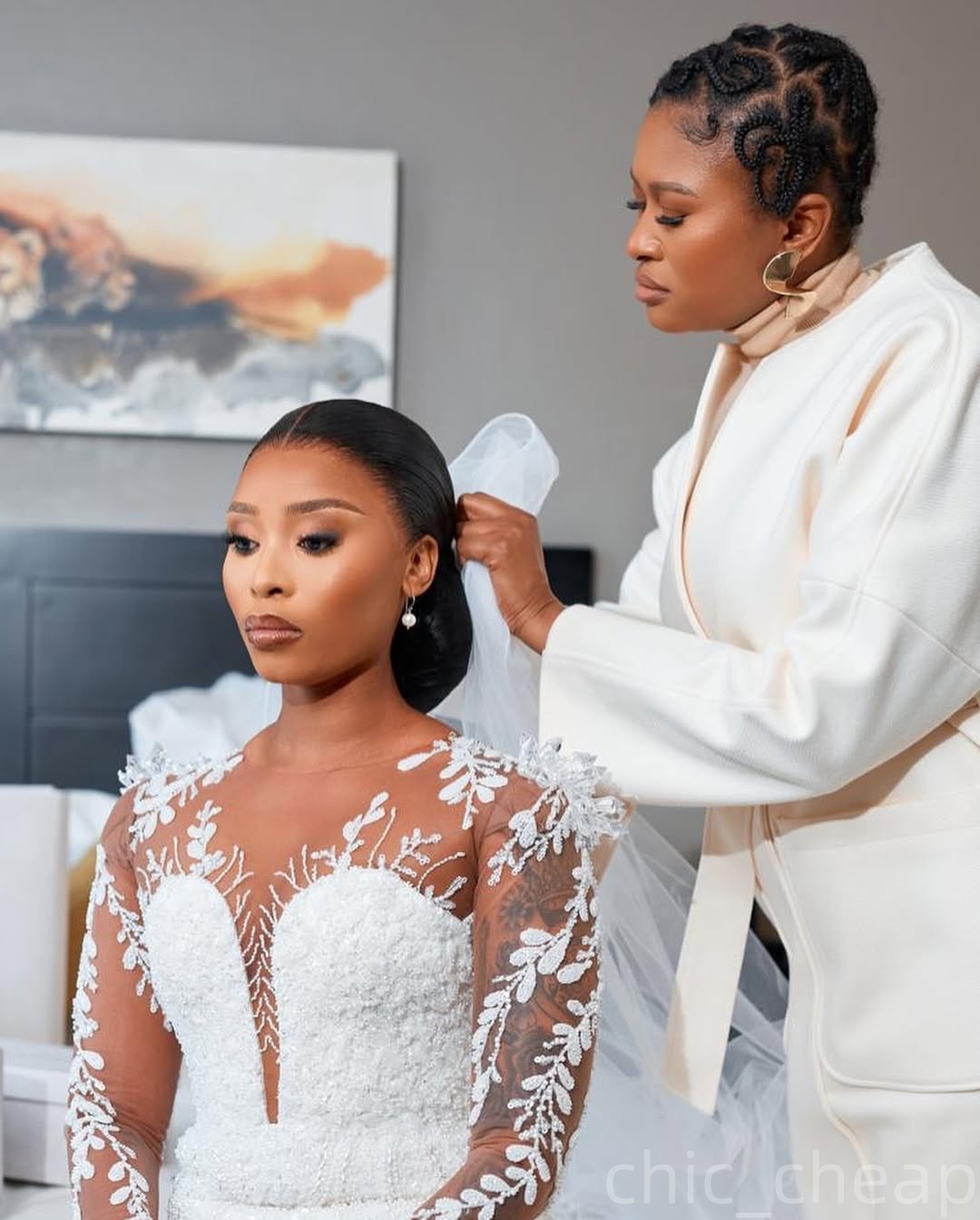 2025 Arabic Aso Ebi Plus Size Ivory Wedding Dresses Floral Lace Sequined Full Sleeves Bridal Gowns Dress For Brides ZJ0347