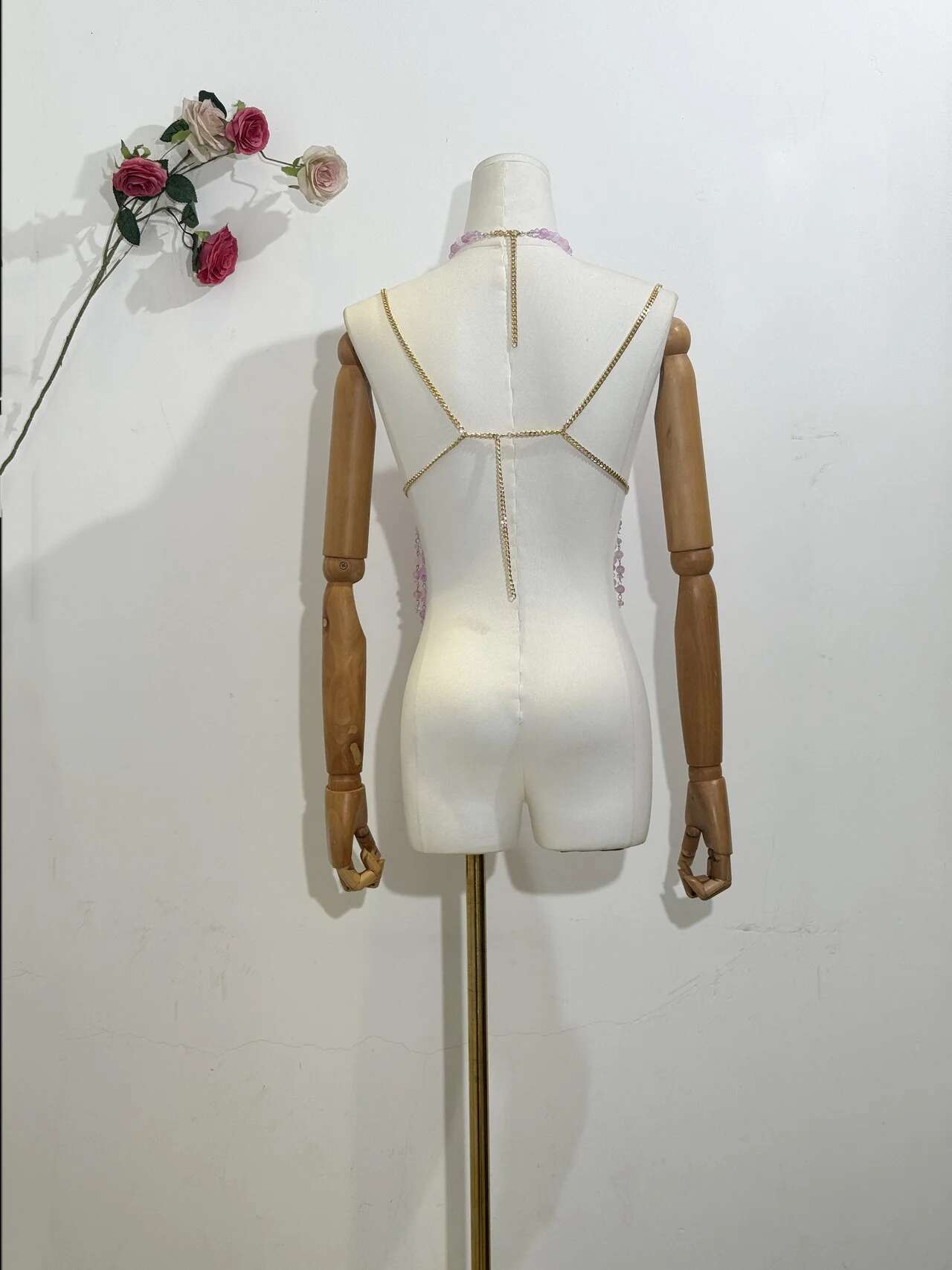 H80&S90 Sexy Women Handmade Body Chain Fashion Jewelry Bikini Bra Beaded Halter Romantic Tank Top Beahwear See Through Geie