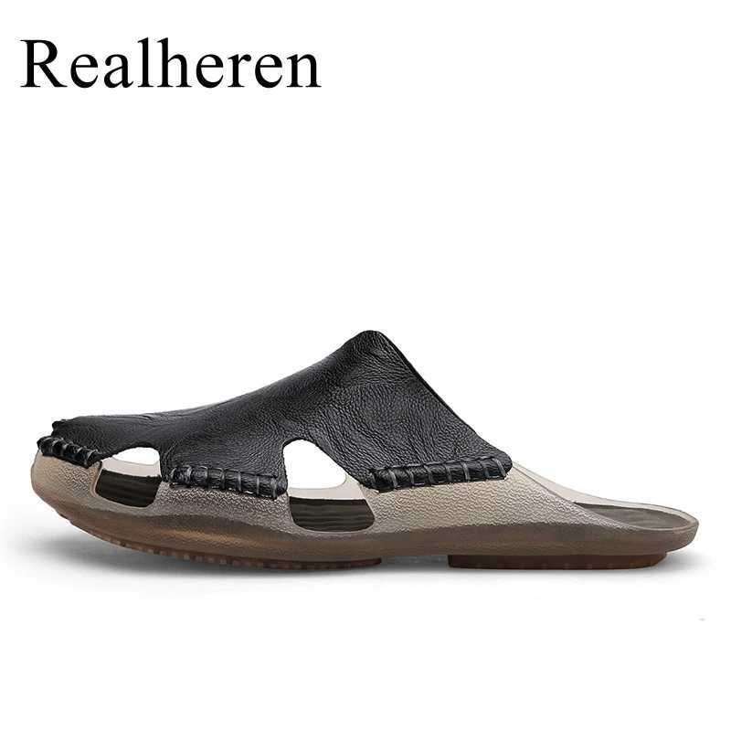 New Arrival Mens leather flat slider outdoor indoor home slider sandals summer shoes large size 47 48 T250108