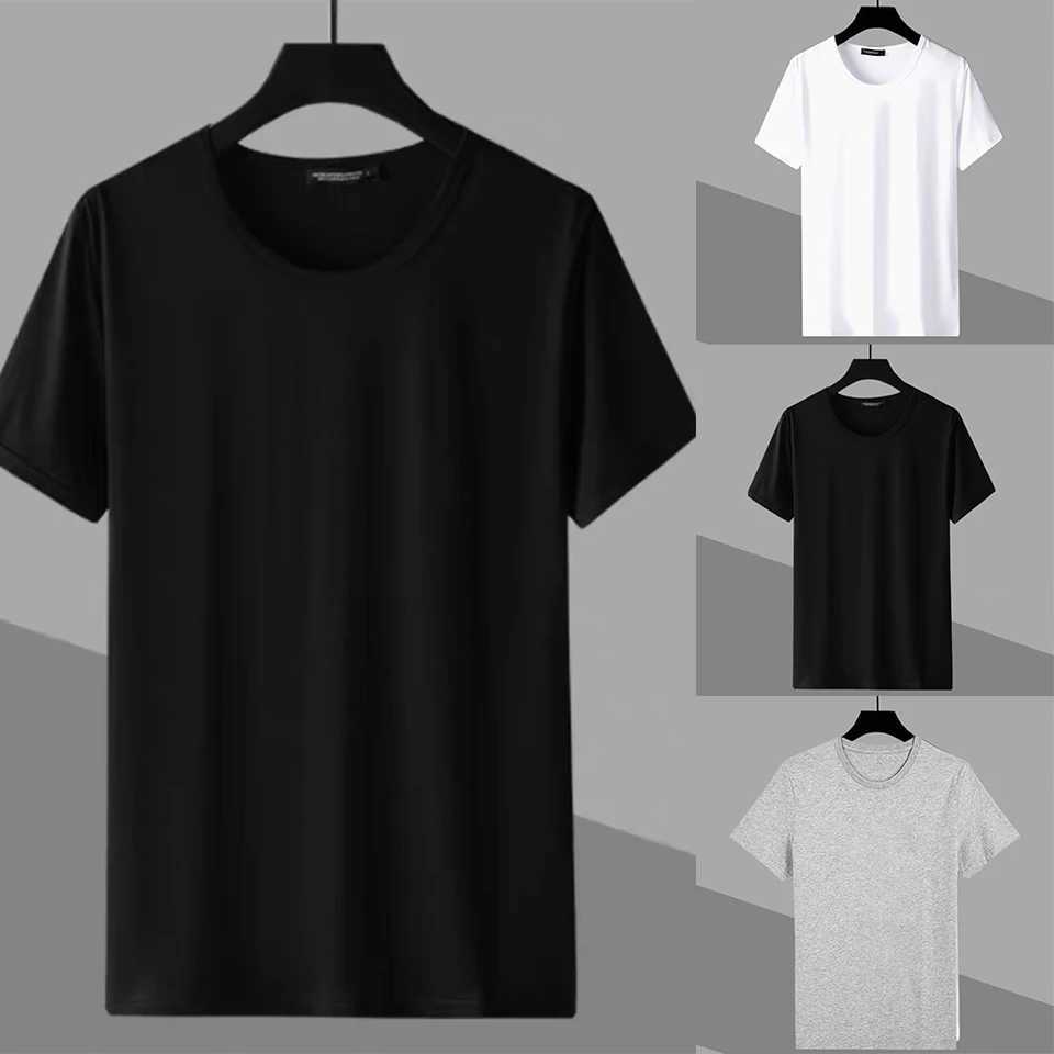 Mens casual T-shirt comfortable round neck short sleeved slim fit solid elastic T-shirt fashionable M250108