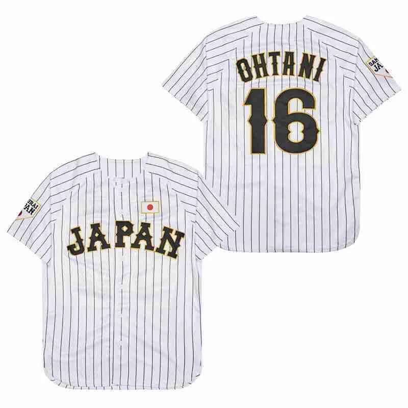 2025 Baseball jersey Japan 16 OHTANI Sewing embroidery cheap High-quality Outdoor sportswear WHITE Black stripe SAMURAI