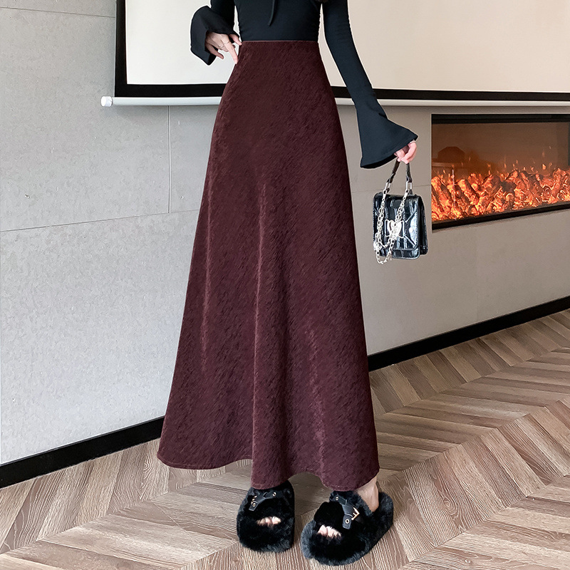 G74236 Fishtail skirt suede autumn and winter high waist medium long style cover the collapse thin a-line hip skirt
