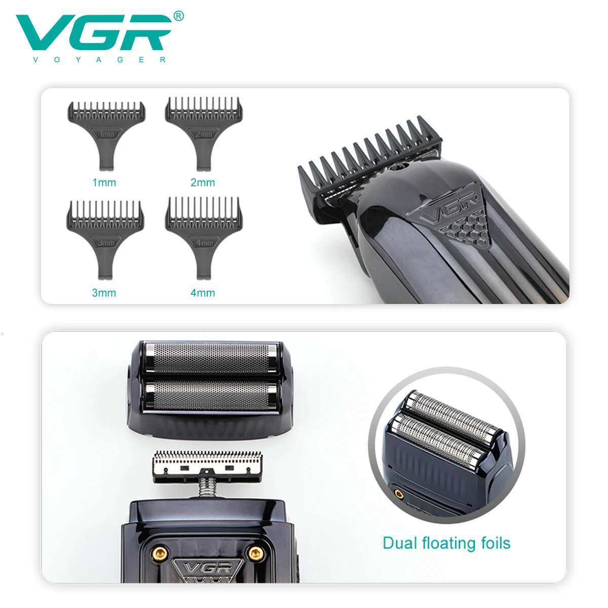 VGR Comno Kit Barber Clipper Professional Electric Shaver Rechargeable Beard And Hair Trimmer For Men Haircut hine V-644