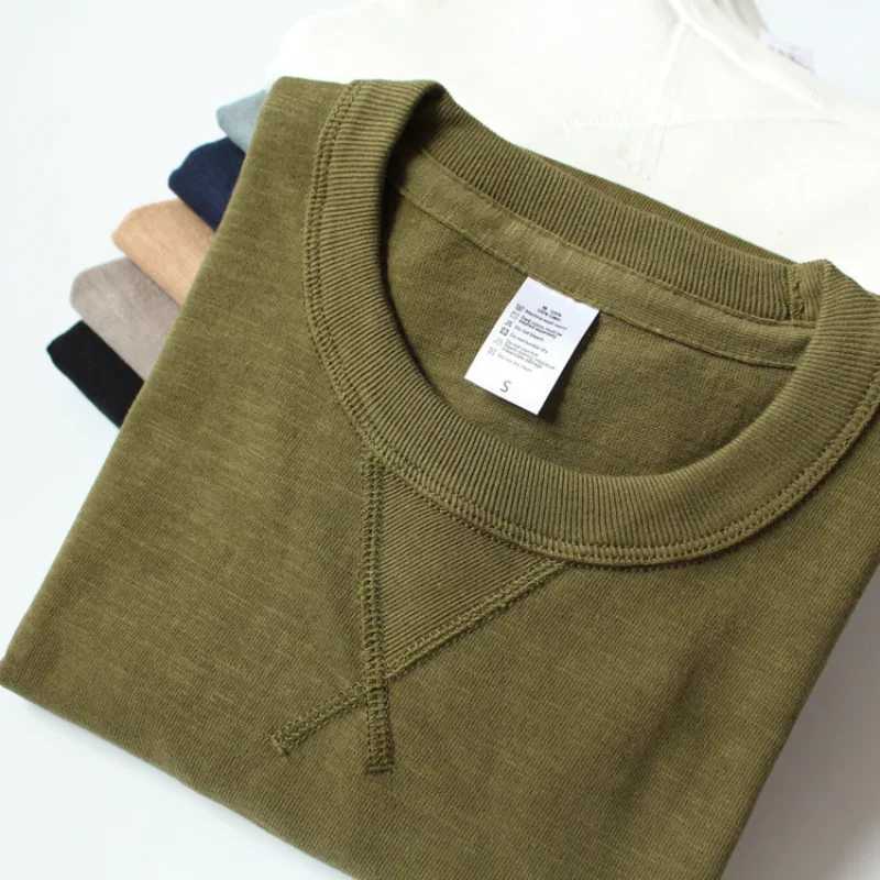 High Quality Heavy duty 300g cotton T-shirt mens seamless woven bamboo cotton short sleeved T-shirt top unisex clean fit design collar underwear T2501