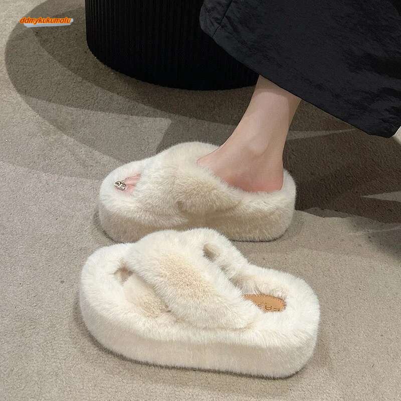 Woman Furry Ladies Faux Fur Fluffy Plush Slipper House Soft Fuzzy Girl Platform Indoor Flat Casual Sabot Round Toe Winter ddmykukumalu