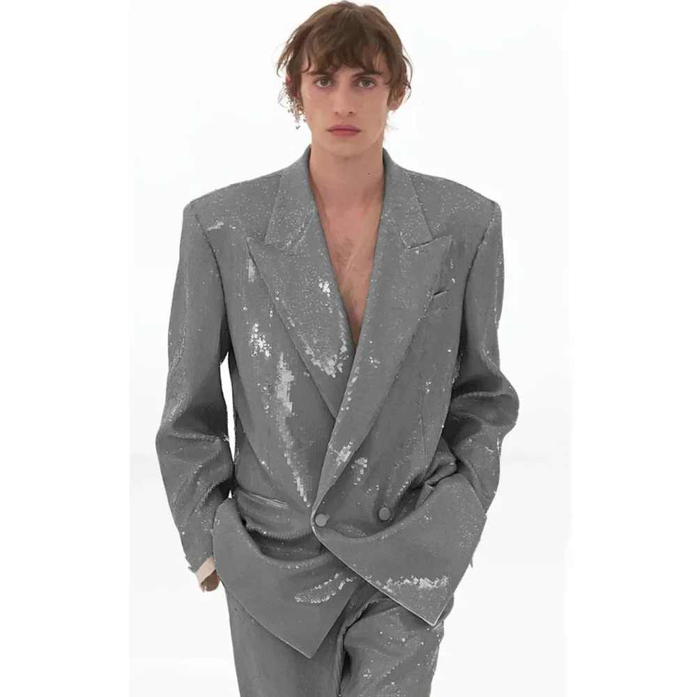 Mens Suit Complete 2 Piece Sequined Party Wear Slim Fit Wedding Jacket Pants Clothing Casual Trousers Elegant 250102