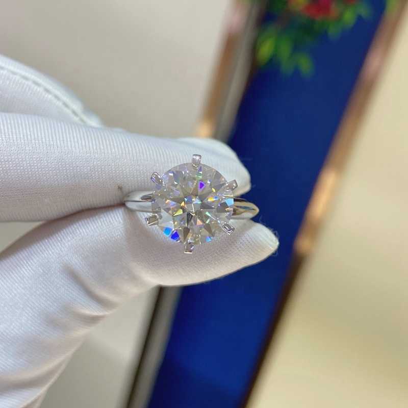 10k/14k/18k Solid Gold Classic 6 Prongs Moissanite Ring White D Color 1ct 3ct 5ct Round Moissanite Solitaire Ring