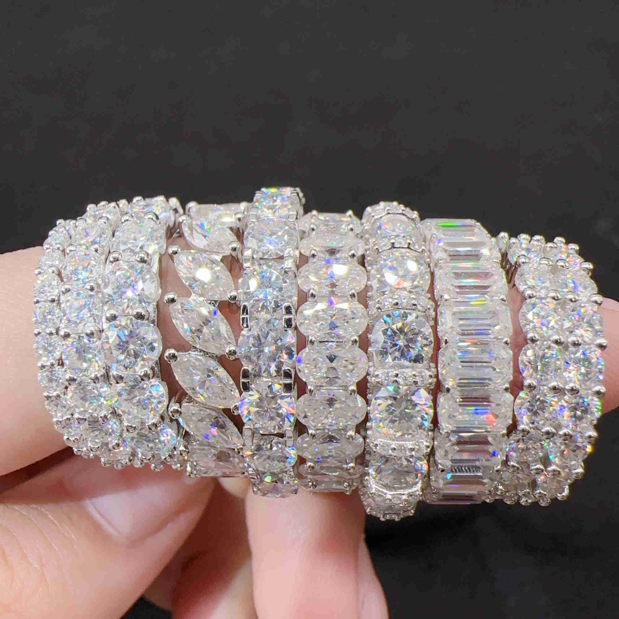 Wholesale price iced out VVS moissanite 925 sterling silver eternity band ring gold plated ring