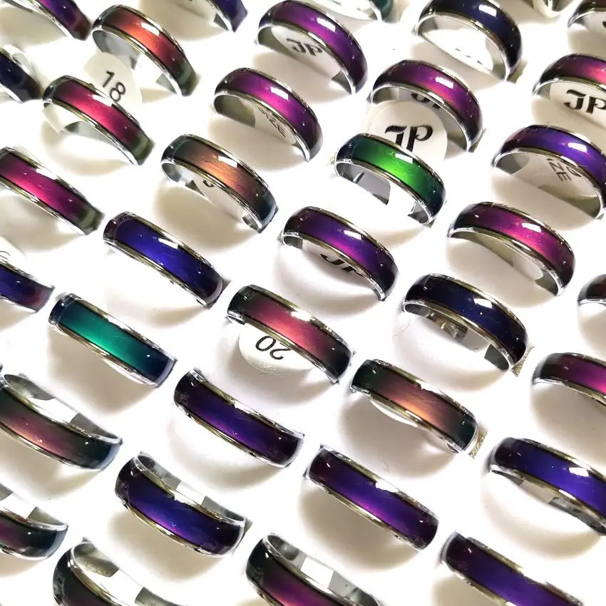 25 100Pcs Rings Metal Alloy 6mm Change Color Mood Ring Emotional Temperature Sensitive Glazed Fashion Rings Unisex Jewelry 250107