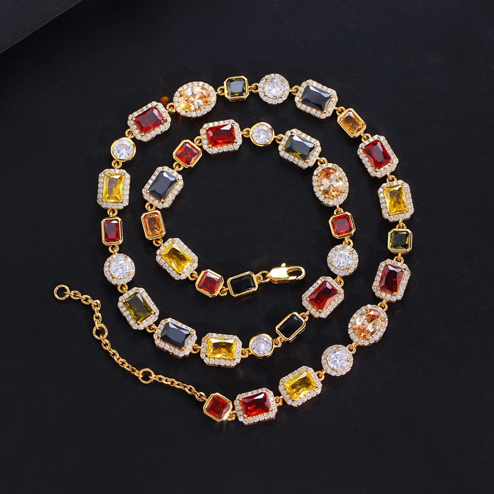 CWWZircons Vibrant Multi Color Cubic Zirconia Irregular Chain Necklace for Women Daily Party Engagement Jewelry Accessory CP130250103