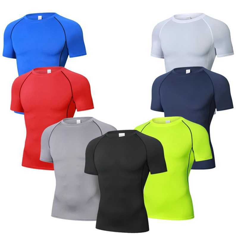 Summer mens gym T-shirt short sleeved compression T-shirt quick drying running shirt casual basketball top mens clothing M250411