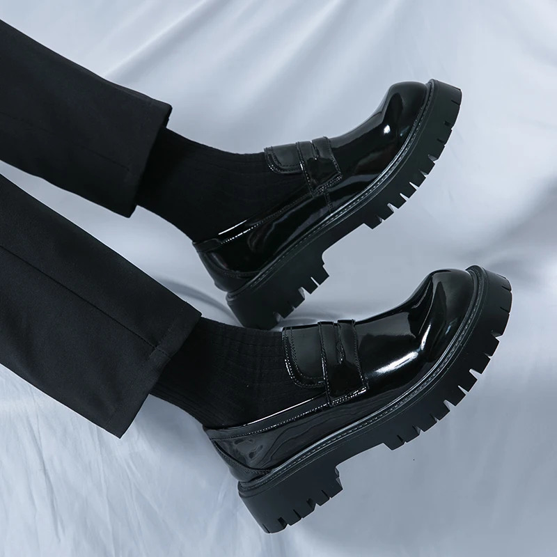 New Men Black Fashion Loafers Original Patent Round Thick Bottom Slip-On Formal Mens Shoes Business Office Leather Shoe 250308