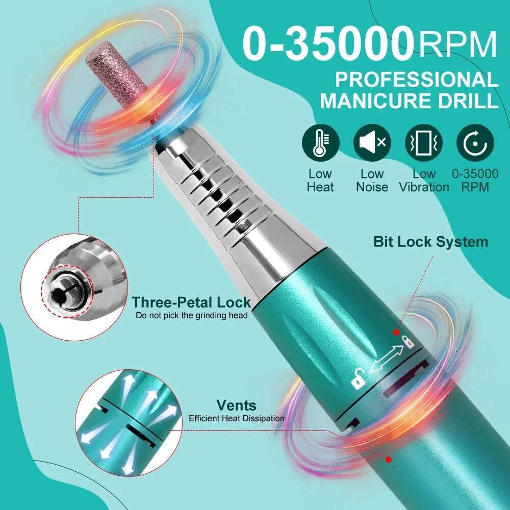 Professional 35000RPM Portable Electric Drill hine Display Nails Sander For Acrylic Gel Polish Rechargeable Nail Tool