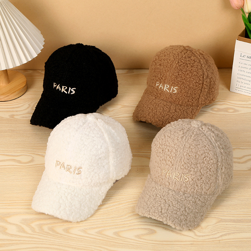 Winter hat female Japan and South Korea plush baseball cap fall and winter with duck tongue cap students cold warm bent brim hat men