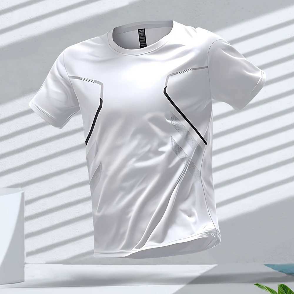 Mens T-shirt sports running T-shirt outdoor exercise fast drying breathable short sleeved casual round neck T-shirt summer loose top M250410