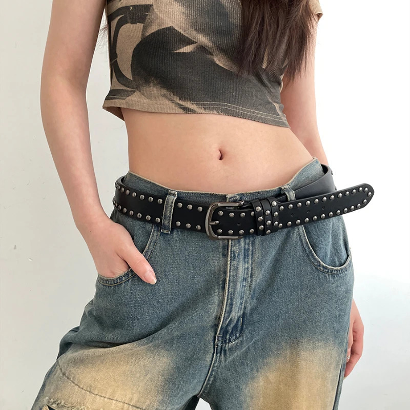 White Punk Style Y2k Retro Belt For Women Fashionable And Personalized Rivet Belt Versatile Decorative Jeans Decorative Belt 250107