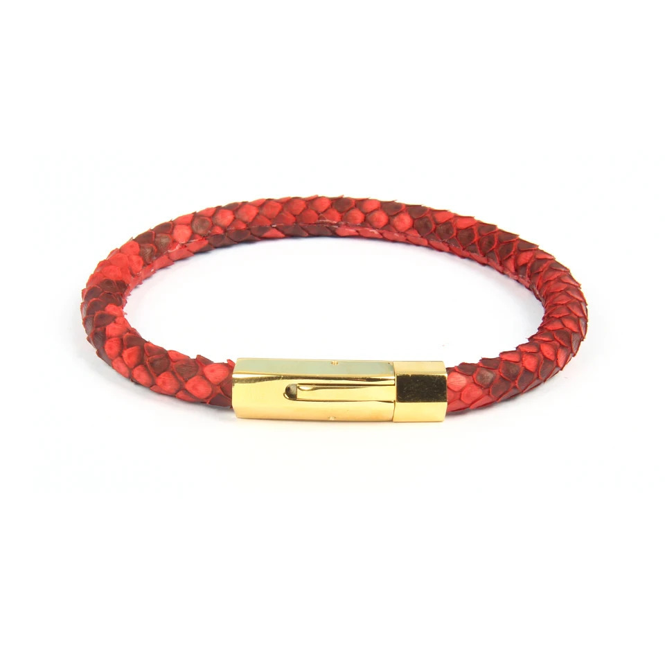 Ailatu 6mm Genuine Python Snake Skin Leather Buckle Bracelets Stainless Steel Jewelry 250107