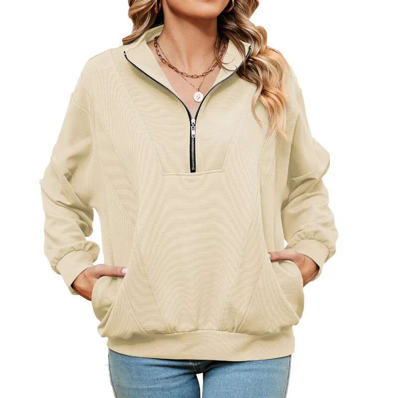 New Fashion Stand Up Collar Zipper Pocket Solid Color Long Sleeve Casual Women's Designer Sportswear
